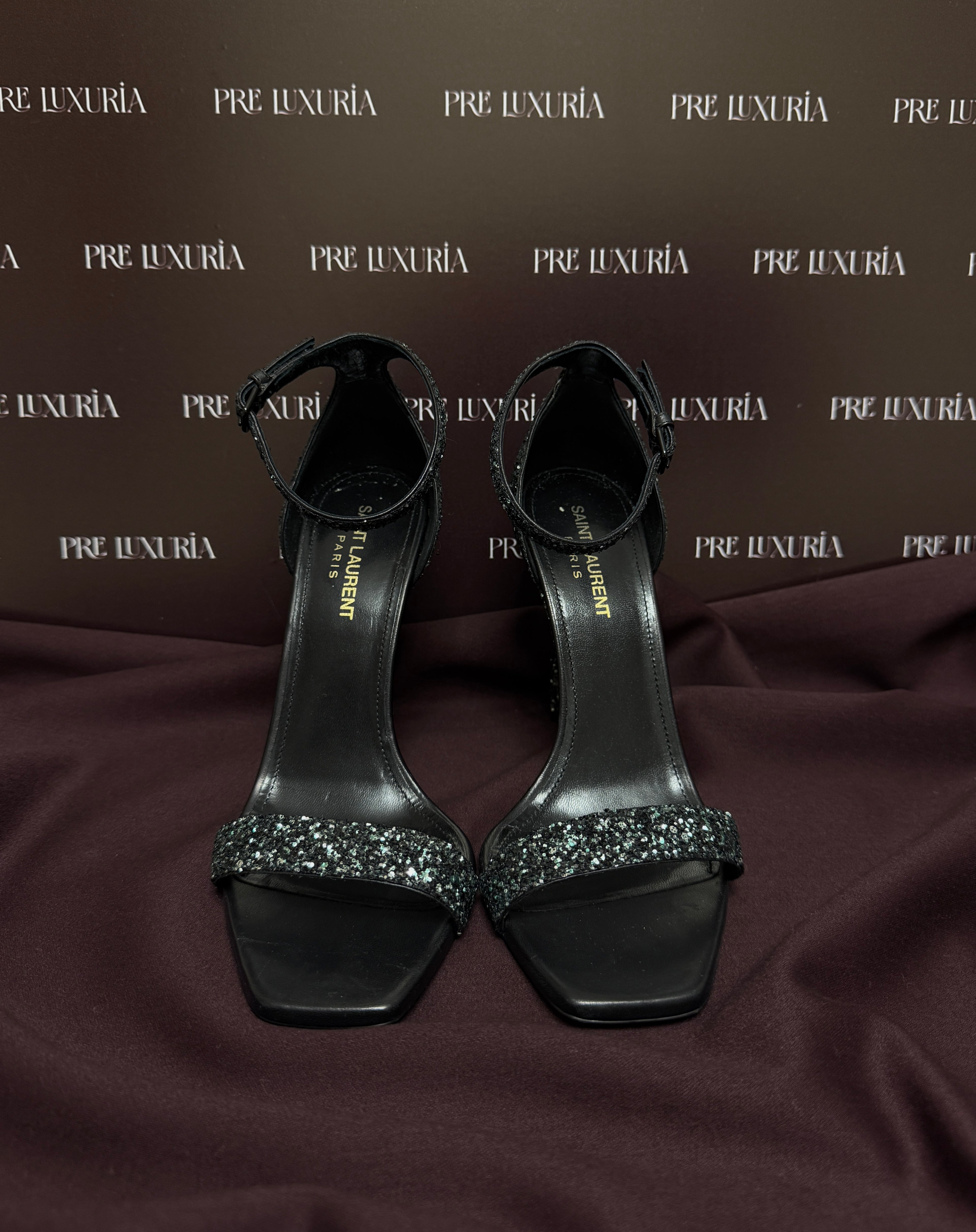 Saint Laurent Glitter Amber Ankle Strap Sandals EU37.5