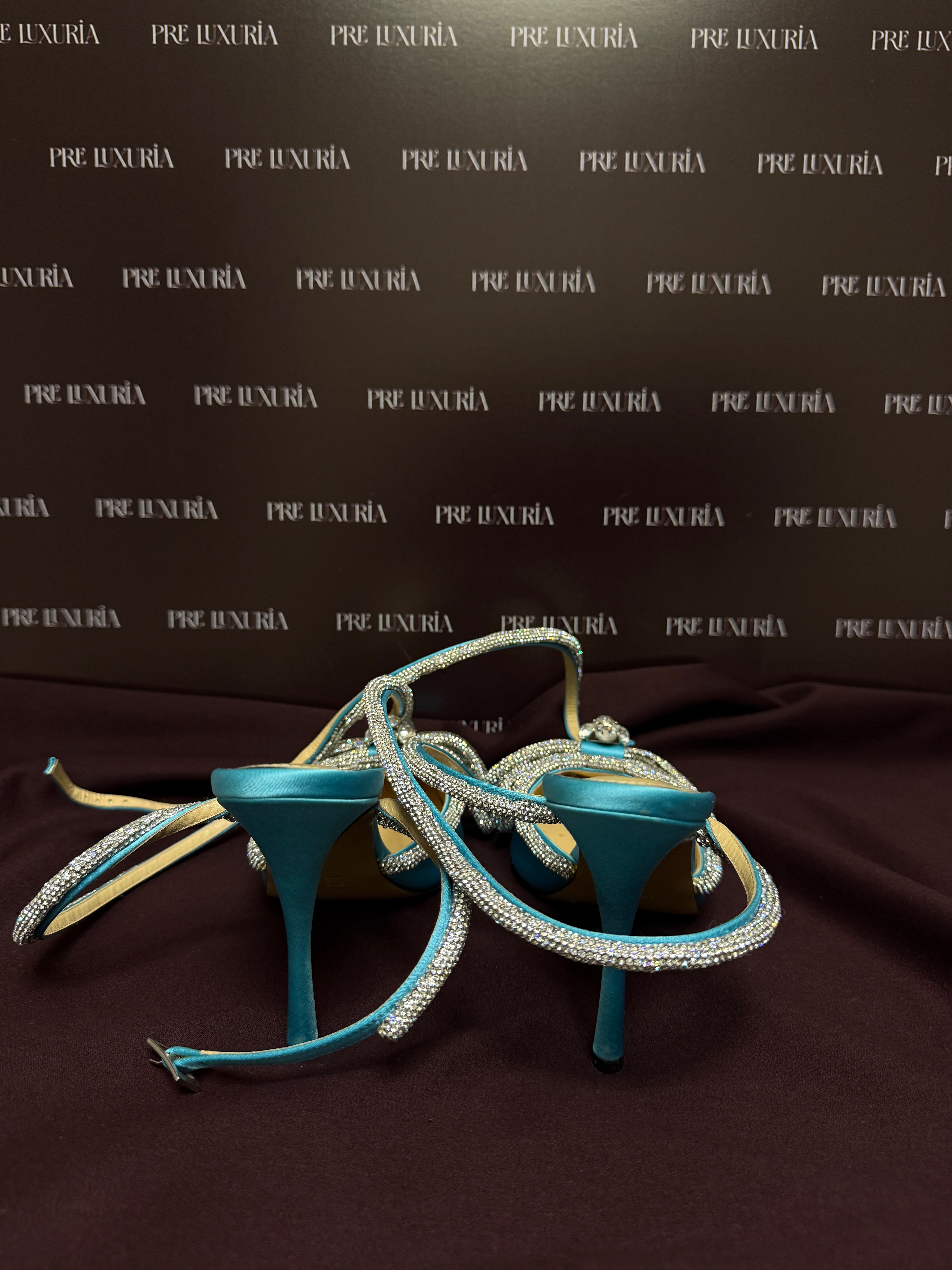 Mach & Mach Double Bow Satin Pumps in Blue EU37