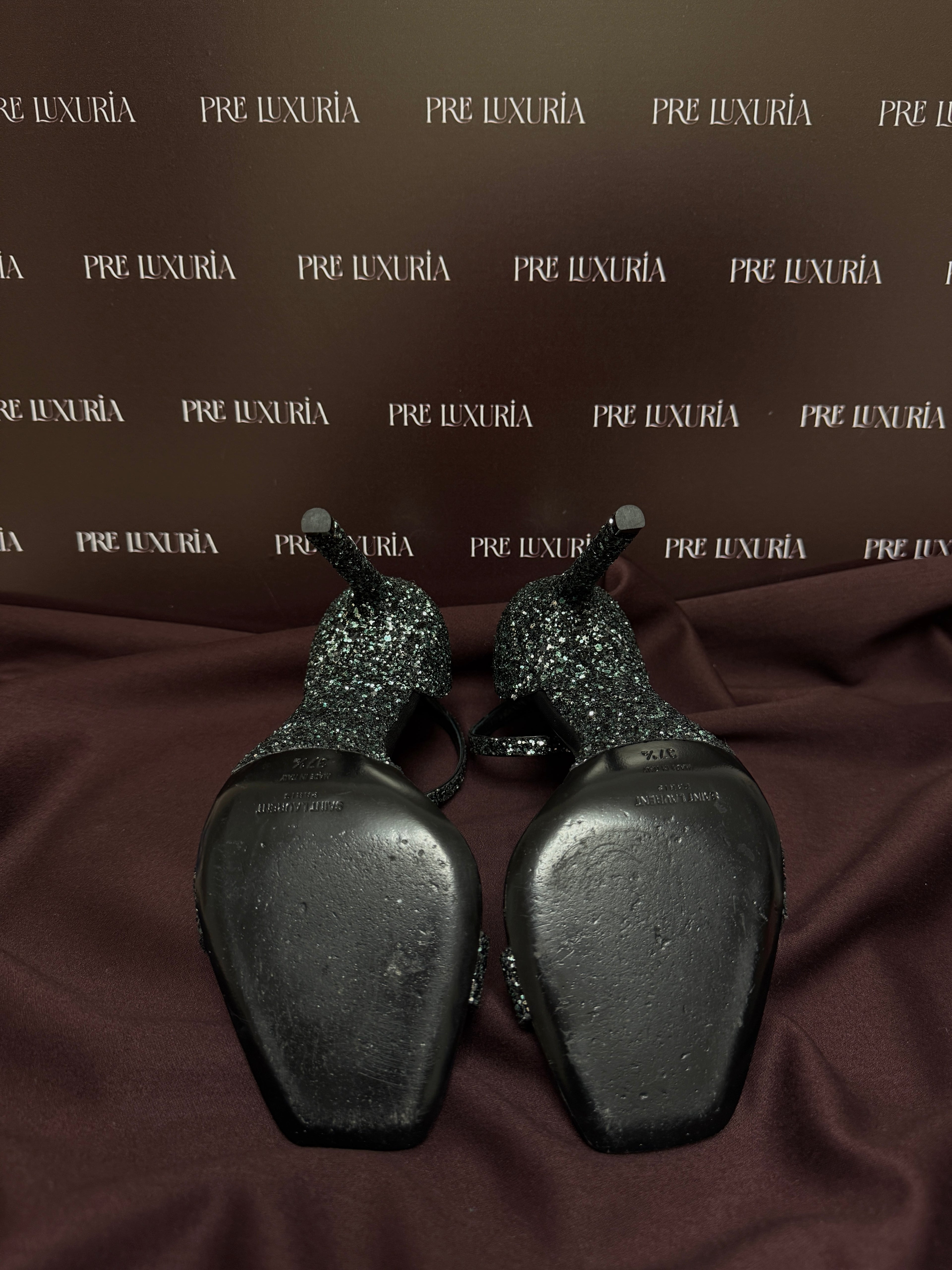 Saint Laurent Glitter Amber Ankle Strap Sandals EU37.5