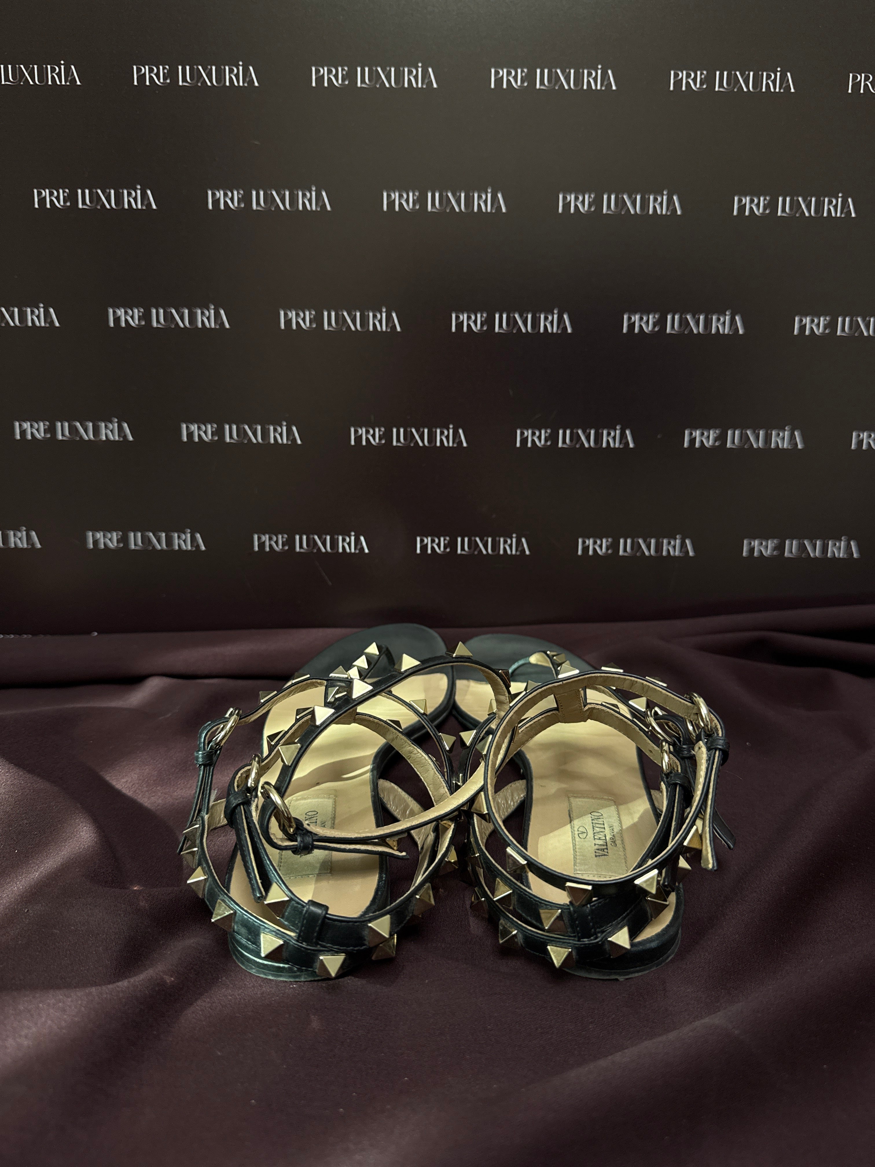 Valentino Garavani Rock-stud Caged Flat Sandals in Black EU39