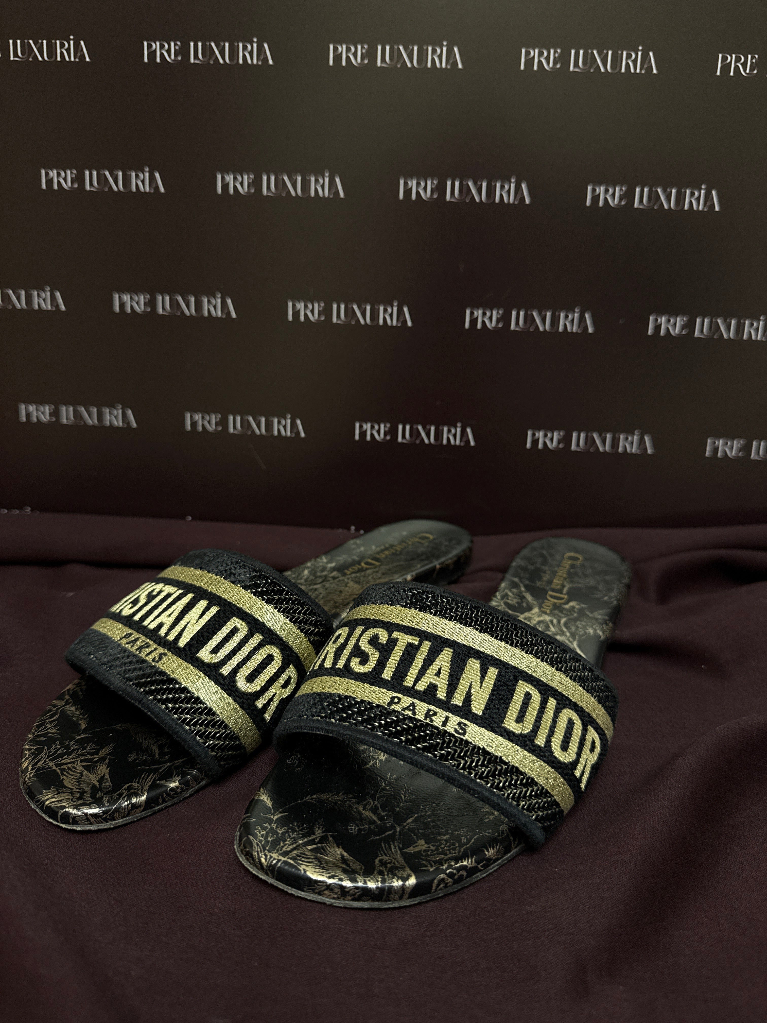 Dior Dway  Slide Cotton Embroidered with Metallic Thread EU38.5