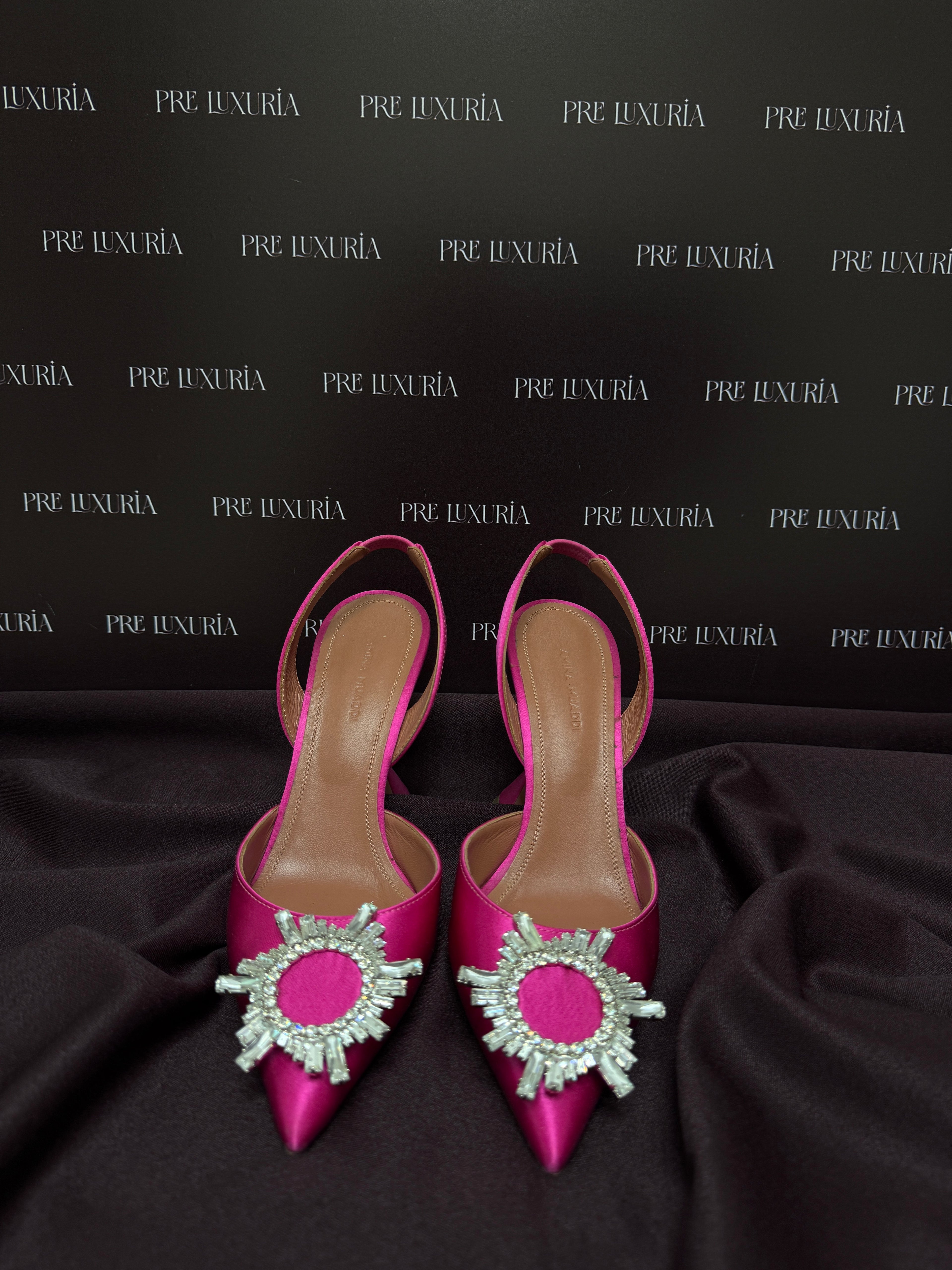 Amina Muaddi Begum Embellished Satin Slingback Pumps EU37