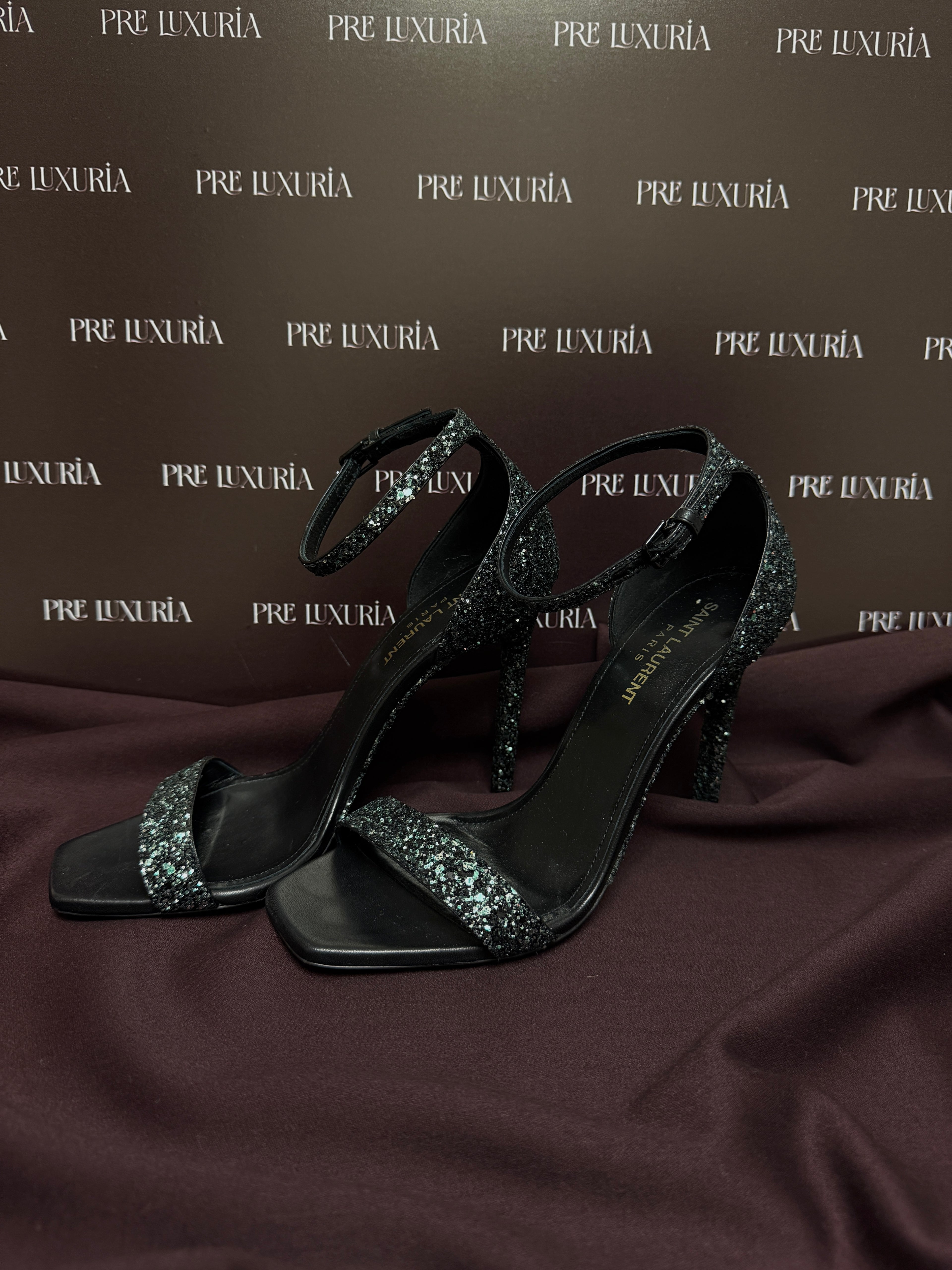 Saint Laurent Glitter Amber Ankle Strap Sandals EU37.5