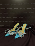 Mach & Mach Double Bow Satin Pumps in Blue EU37