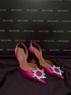 Amina Muaddi Begum Embellished Satin Slingback Pumps EU37