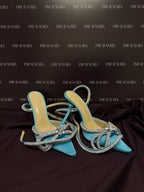 Mach & Mach Double Bow Satin Pumps in Blue EU37