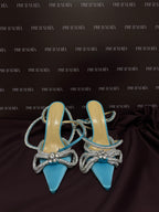 Mach & Mach Double Bow Satin Pumps in Blue EU37