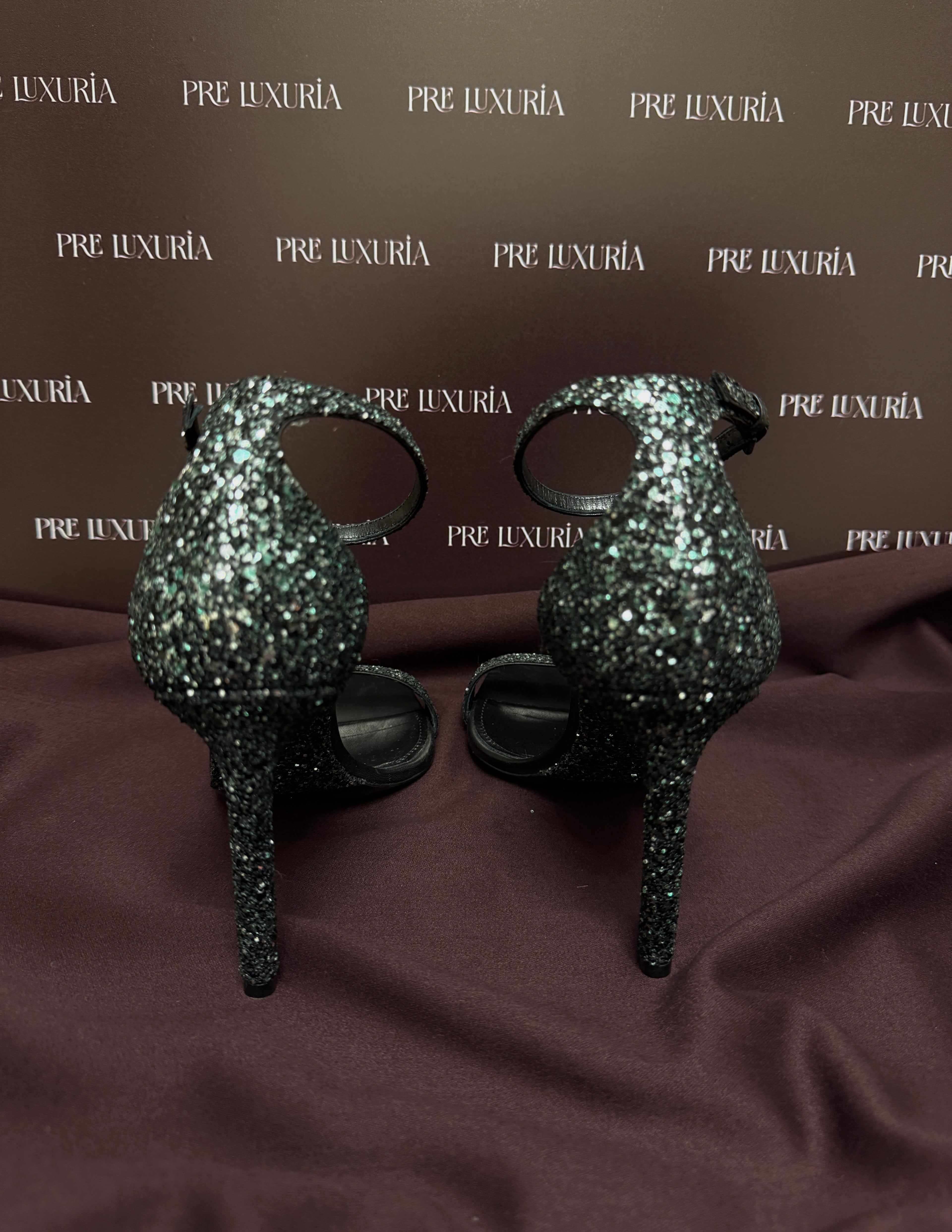 Saint Laurent Glitter Amber Ankle Strap Sandals EU37.5