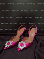 Amina Muaddi Begum Embellished Satin Slingback Pumps EU37