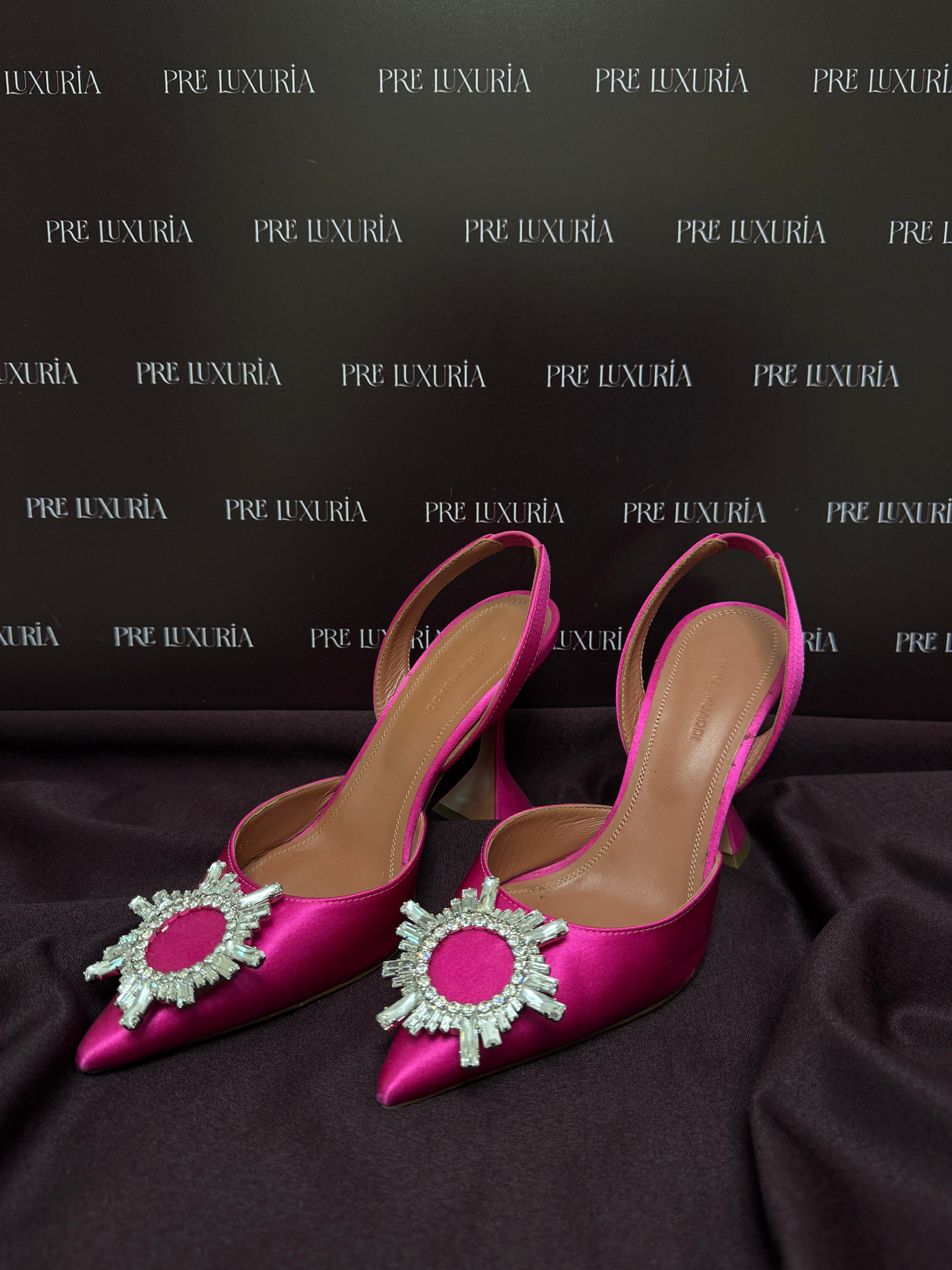 Amina Muaddi Begum Embellished Satin Slingback Pumps EU37