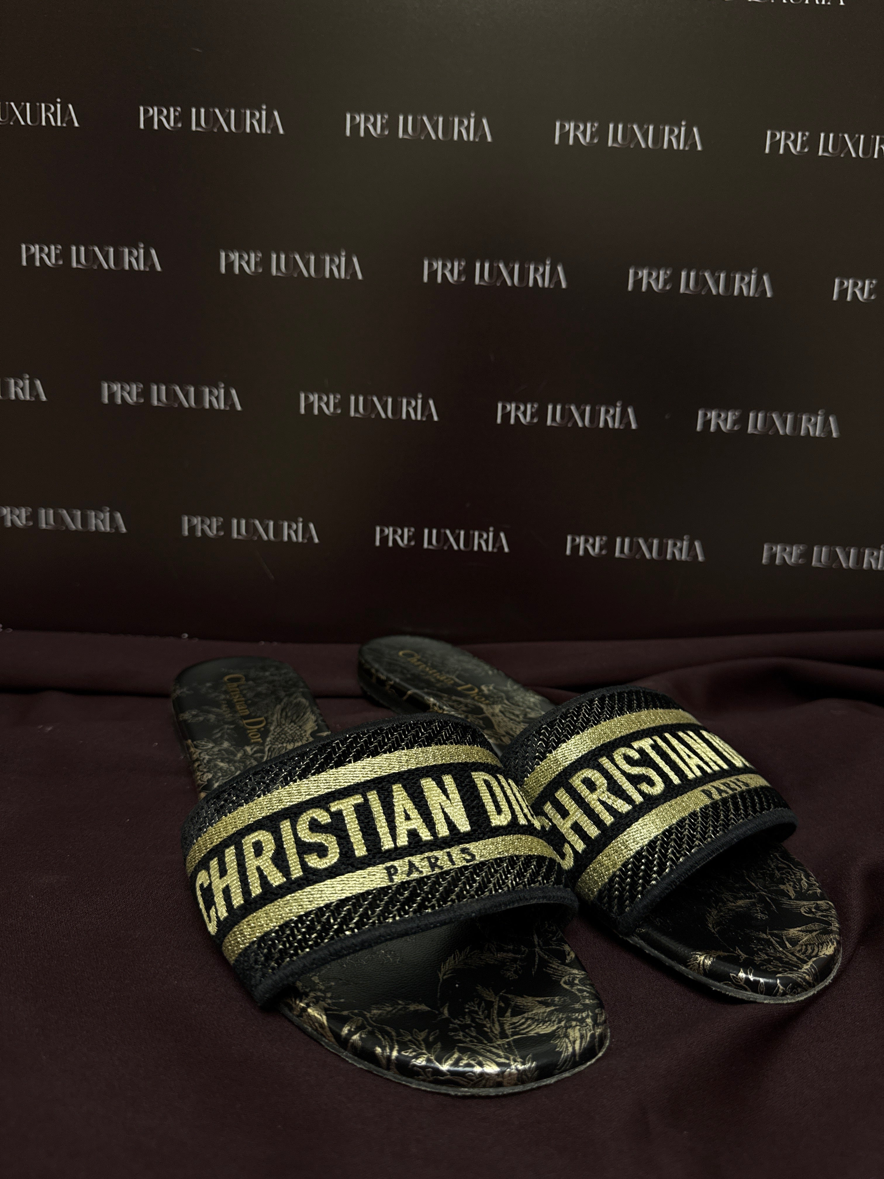 Dior Dway  Slide Cotton Embroidered with Metallic Thread EU38.5