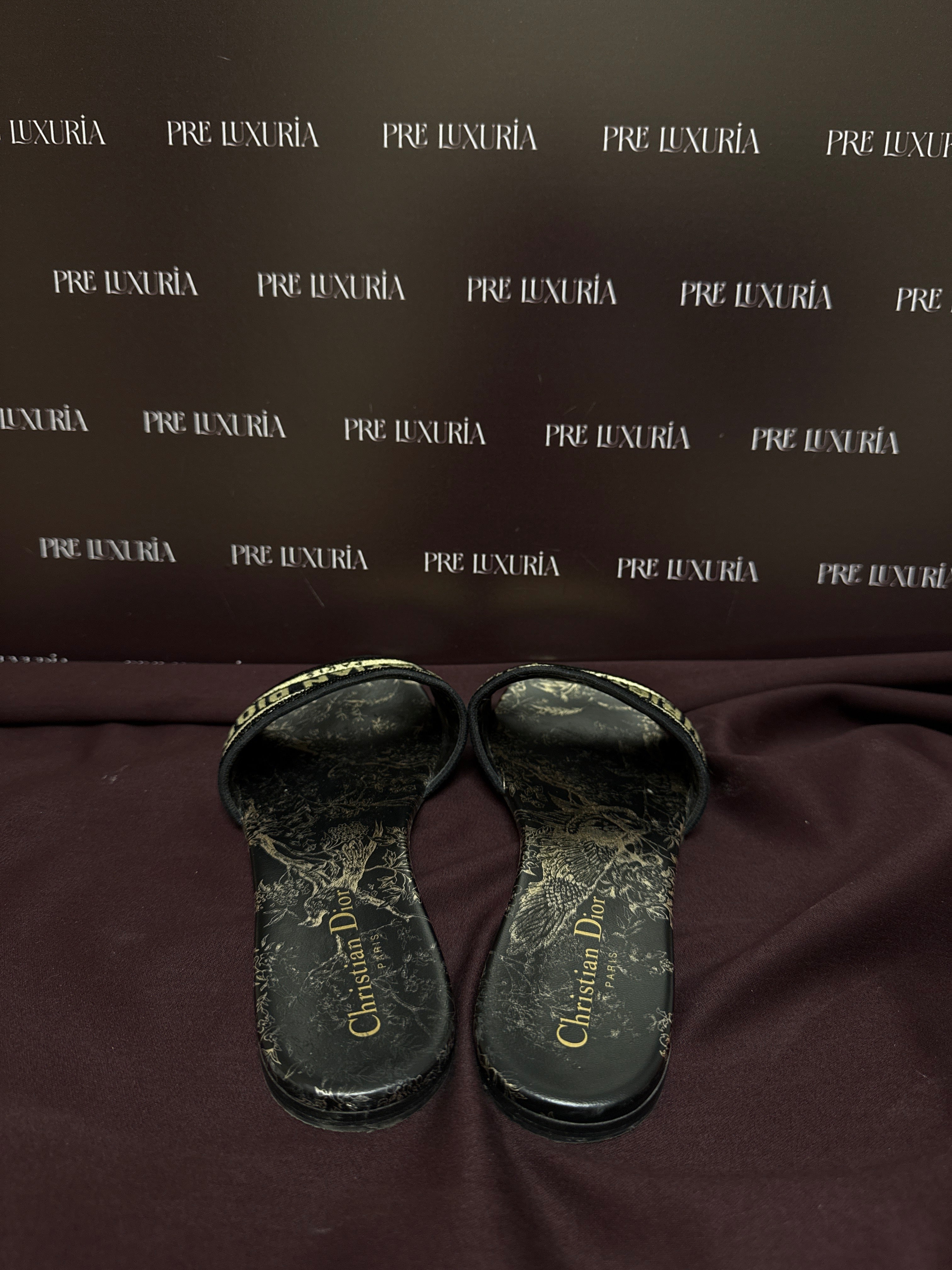 Dior Dway  Slide Cotton Embroidered with Metallic Thread EU38.5