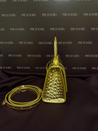 Balenciaga Metallic Crocodile Embossed Hourglass XS in Gold