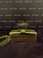 Balenciaga Metallic Crocodile Embossed Hourglass XS in Gold