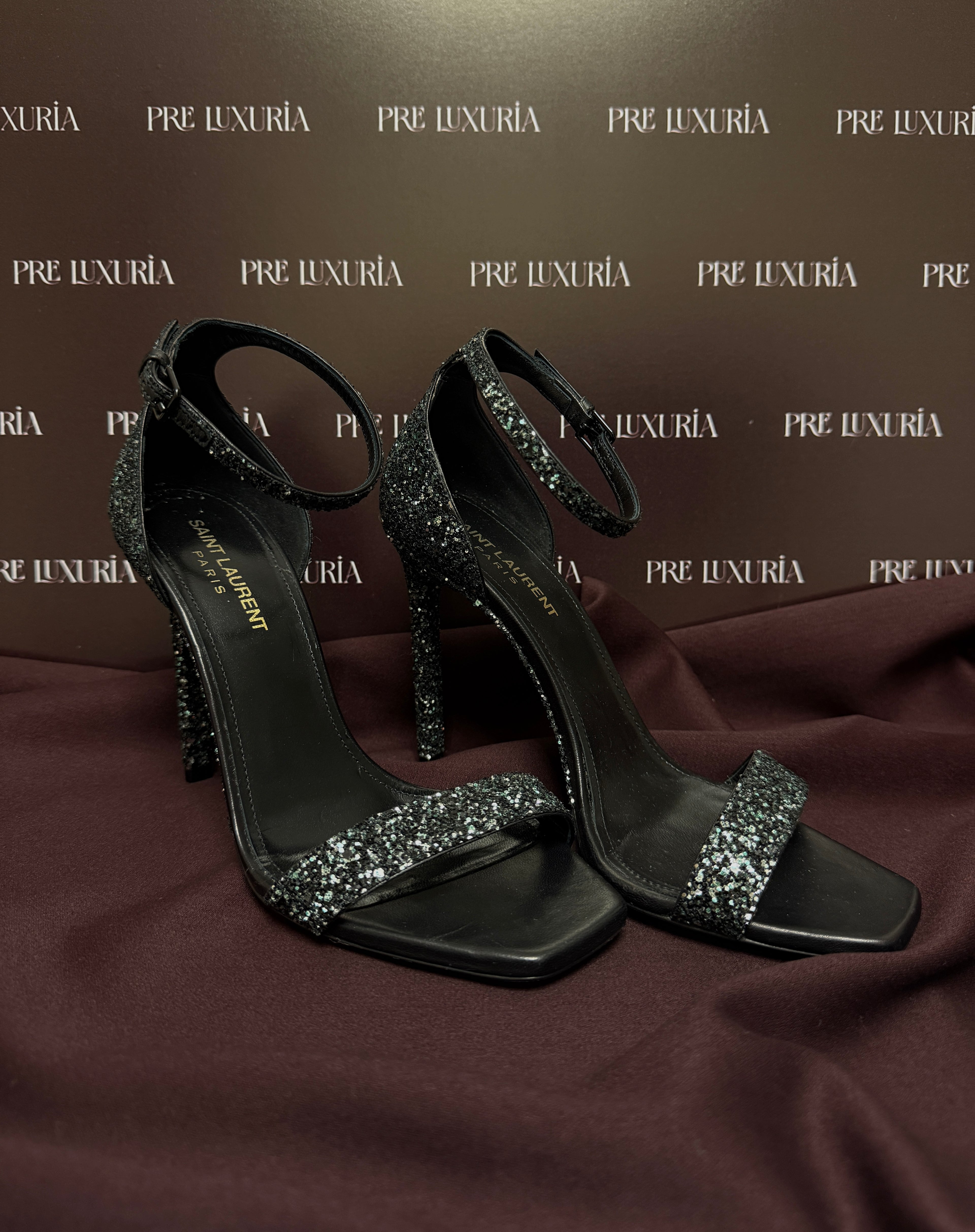 Saint Laurent Glitter Amber Ankle Strap Sandals EU37.5