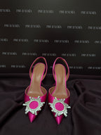 Amina Muaddi Begum Embellished Satin Slingback Pumps EU37